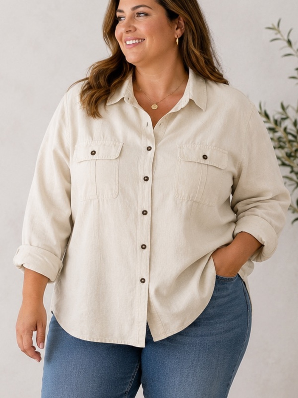 Style & Co. 100% linen beige button down shirt 18W